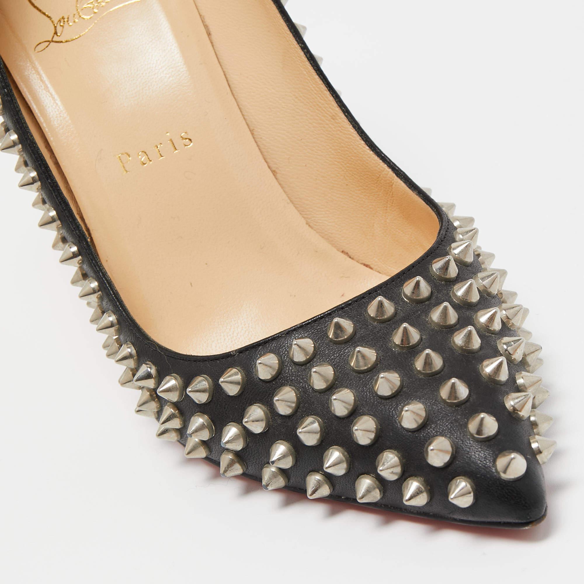 Christian Louboutin Black Leather Pigalle Spikes Pointed Toe Pumps Size 38.5 For Sale 2