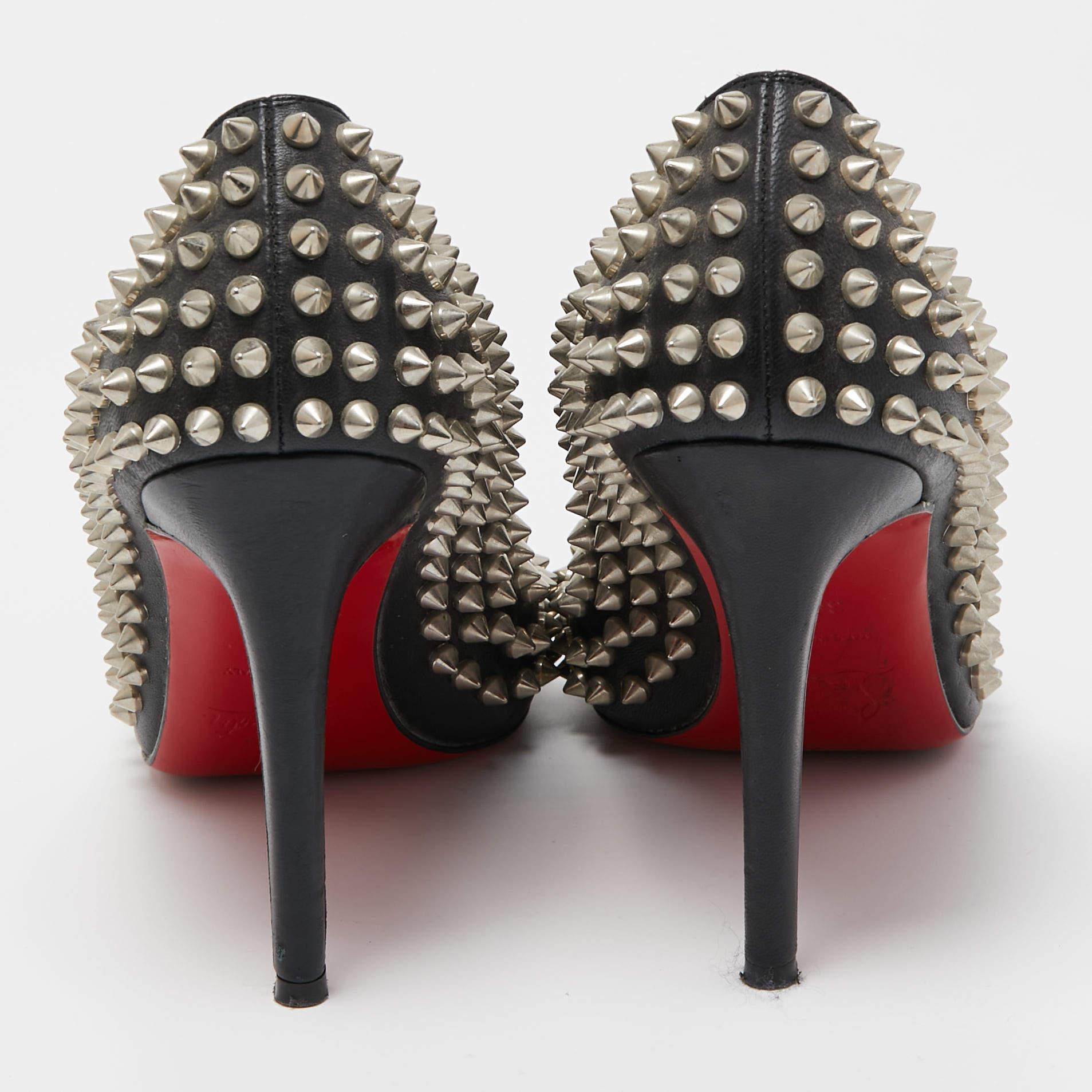 Christian Louboutin Black Leather Pigalle Spikes Pointed Toe Pumps Size 38.5 For Sale 3
