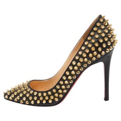 Christian Louboutin Black Leather Pigalle Spikes Pumps Size 36.5