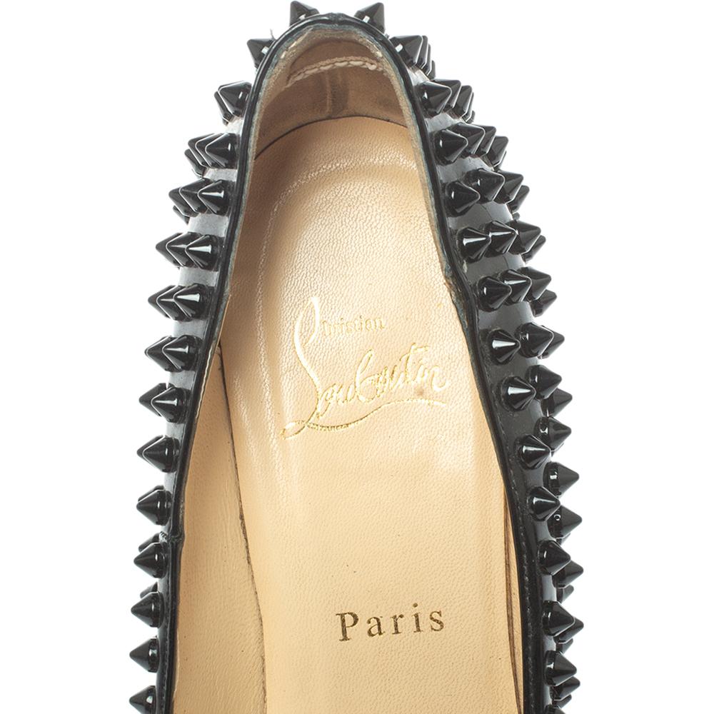 Women's Christian Louboutin Black Leather Pigalle Spikes Pumps Size 37