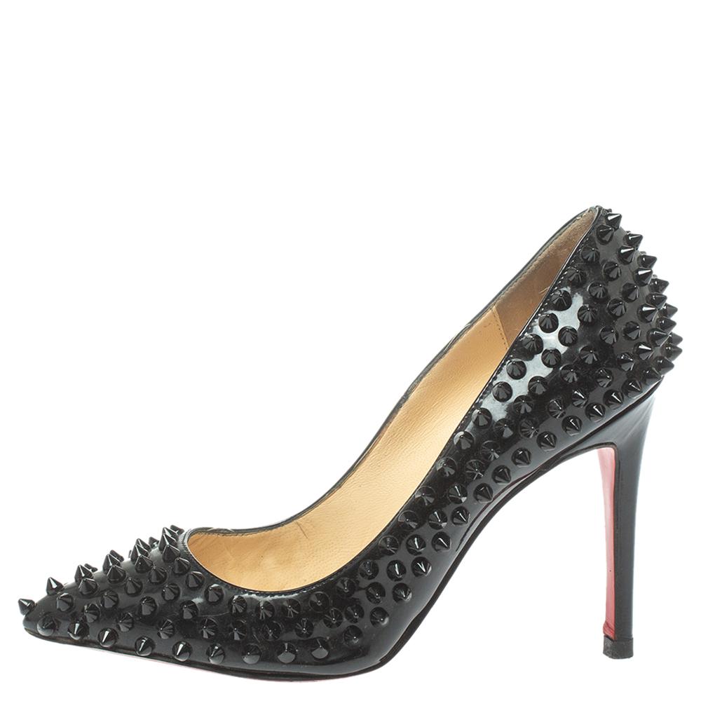 Christian Louboutin Black Leather Pigalle Spikes Pumps Size 37 1
