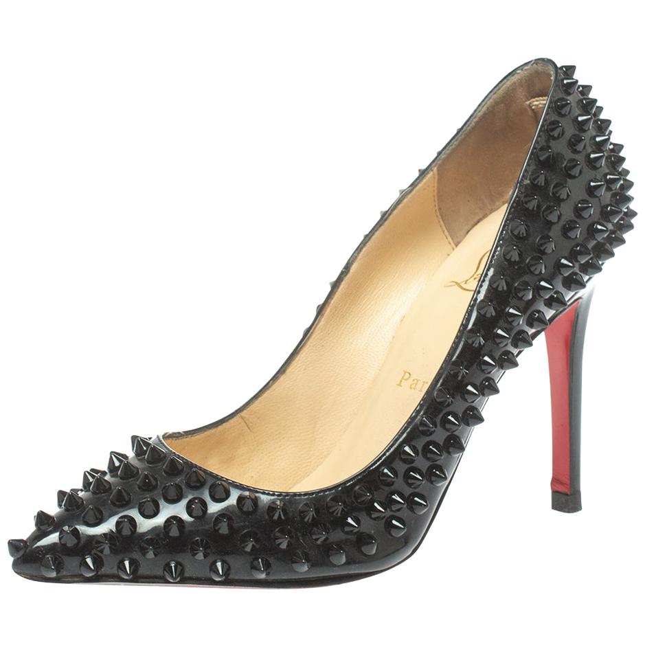 Christian Louboutin Black Leather Pigalle Spikes Pumps Size 37