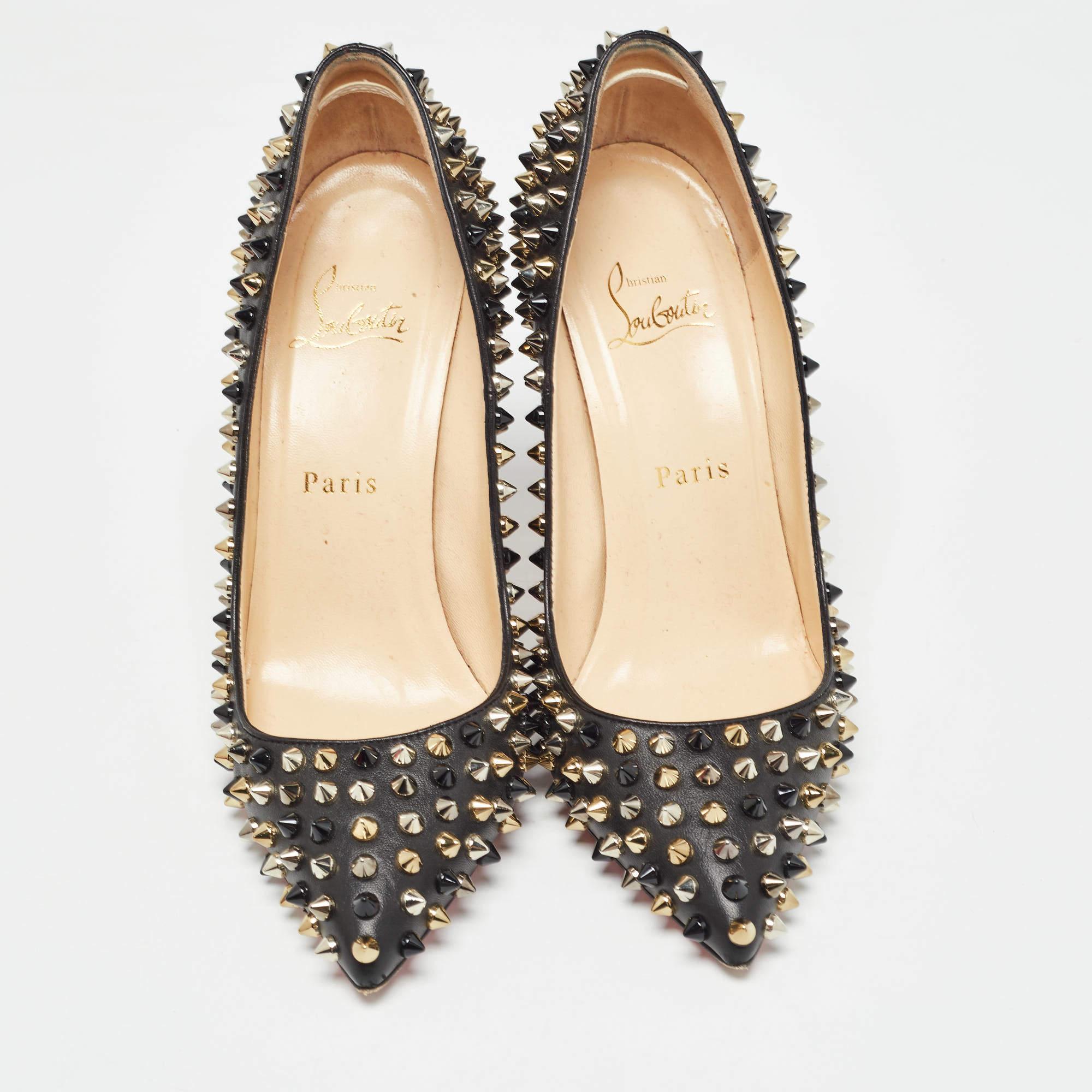 Christian Louboutin Black Leather Pigalle Spikes Pumps Size 37.5 In Good Condition In Dubai, Al Qouz 2
