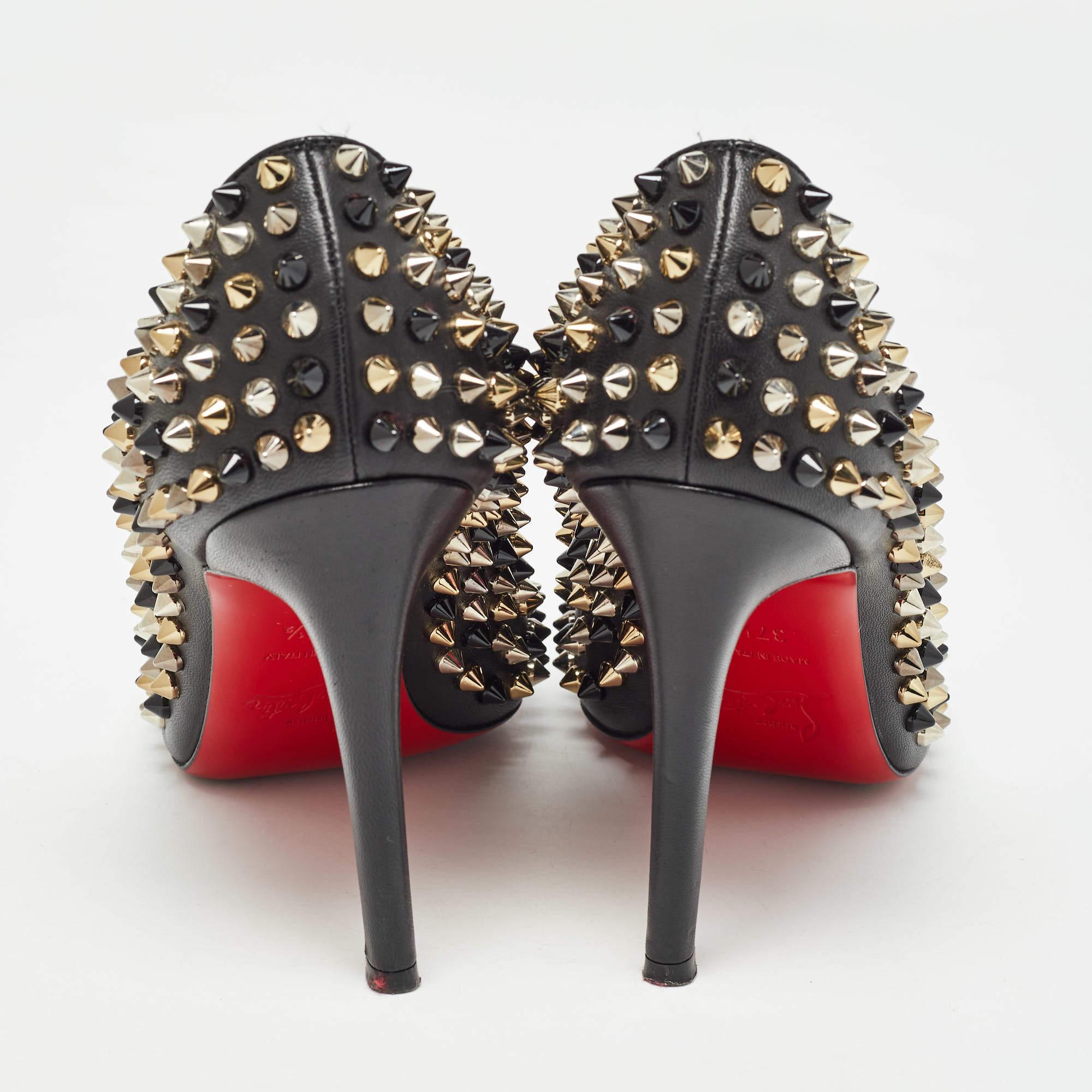 Christian Louboutin Black Leather Pigalle Spikes Pumps Size 37.5 1