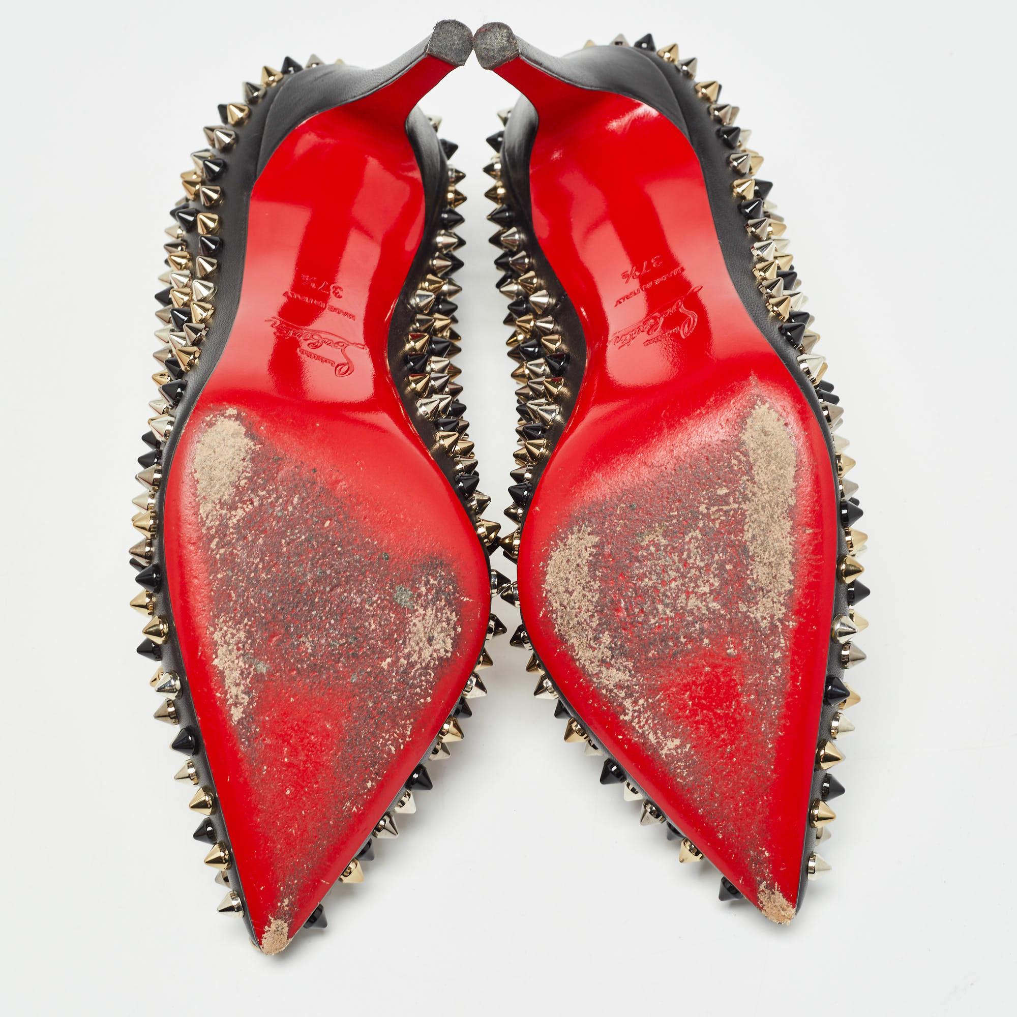 Christian Louboutin Black Leather Pigalle Spikes Pumps Size 37.5 2