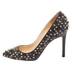 Christian Louboutin Black Leather Pigalle Spikes Pumps Size 37.5