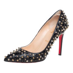 Christian Louboutin Black Leather Pigalle Spikes Pumps Size 38.5