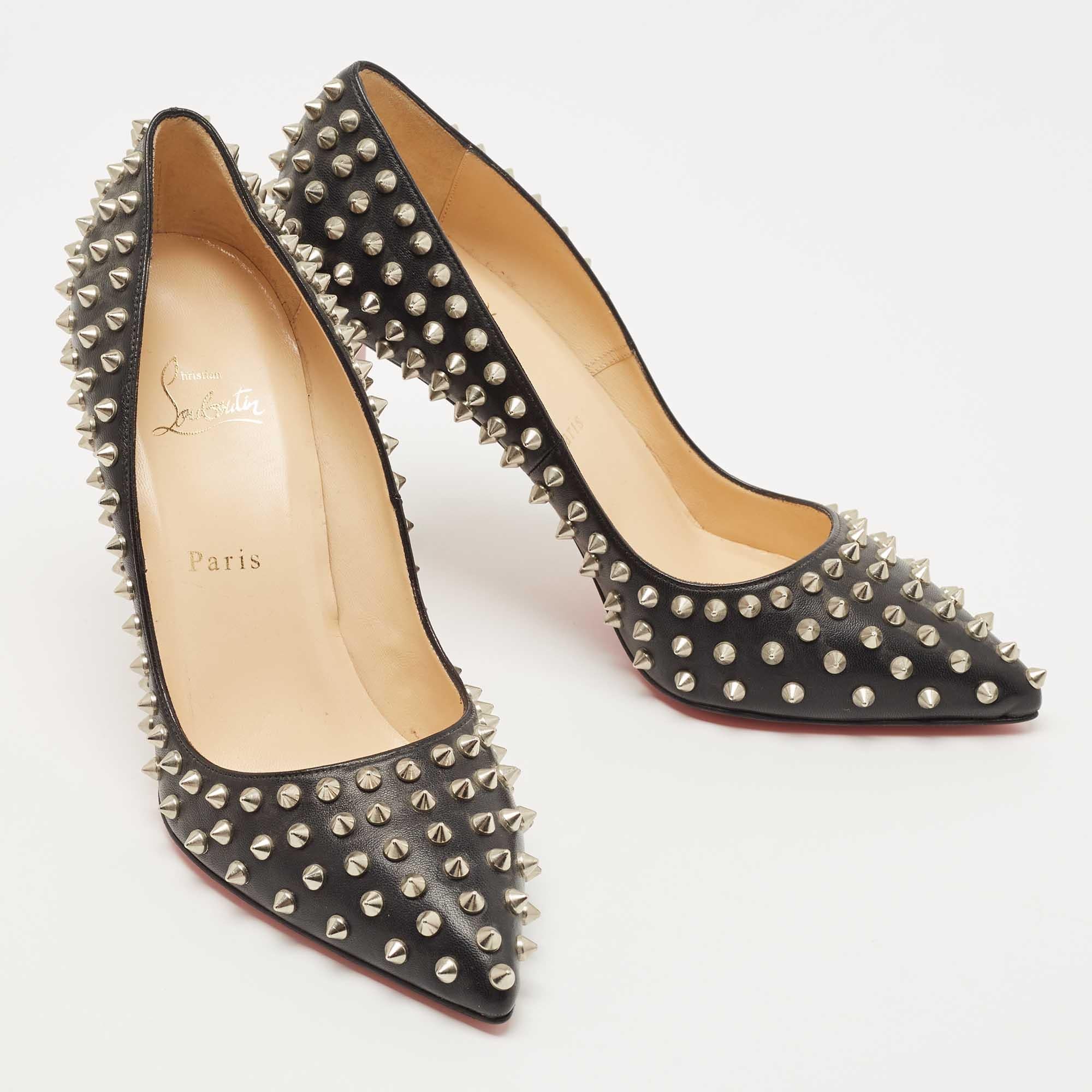Christian Louboutin Black Leather Pigalle Spikes Pumps Size 40.5 In New Condition In Dubai, Al Qouz 2