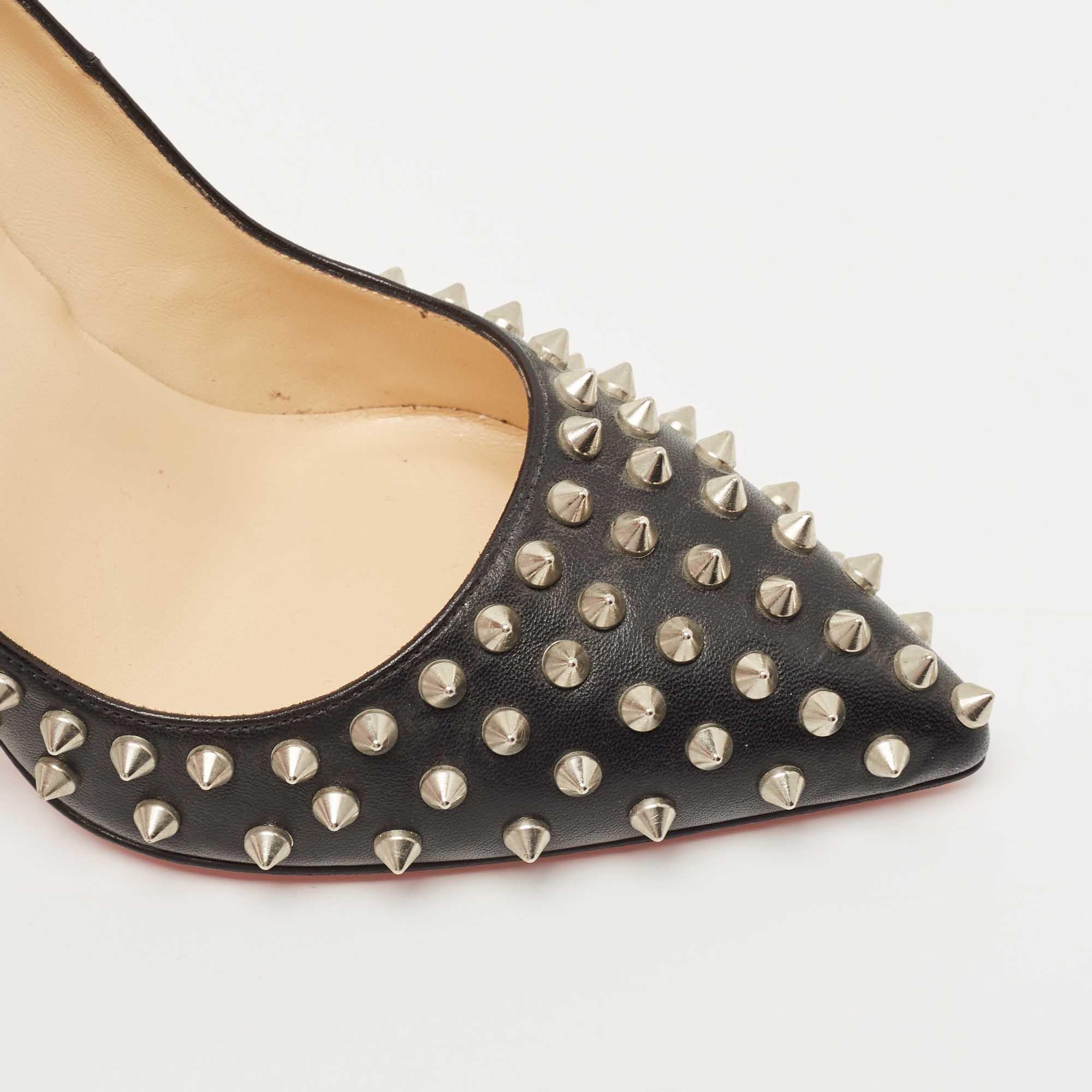 Women's Christian Louboutin Black Leather Pigalle Spikes Pumps Size 40.5