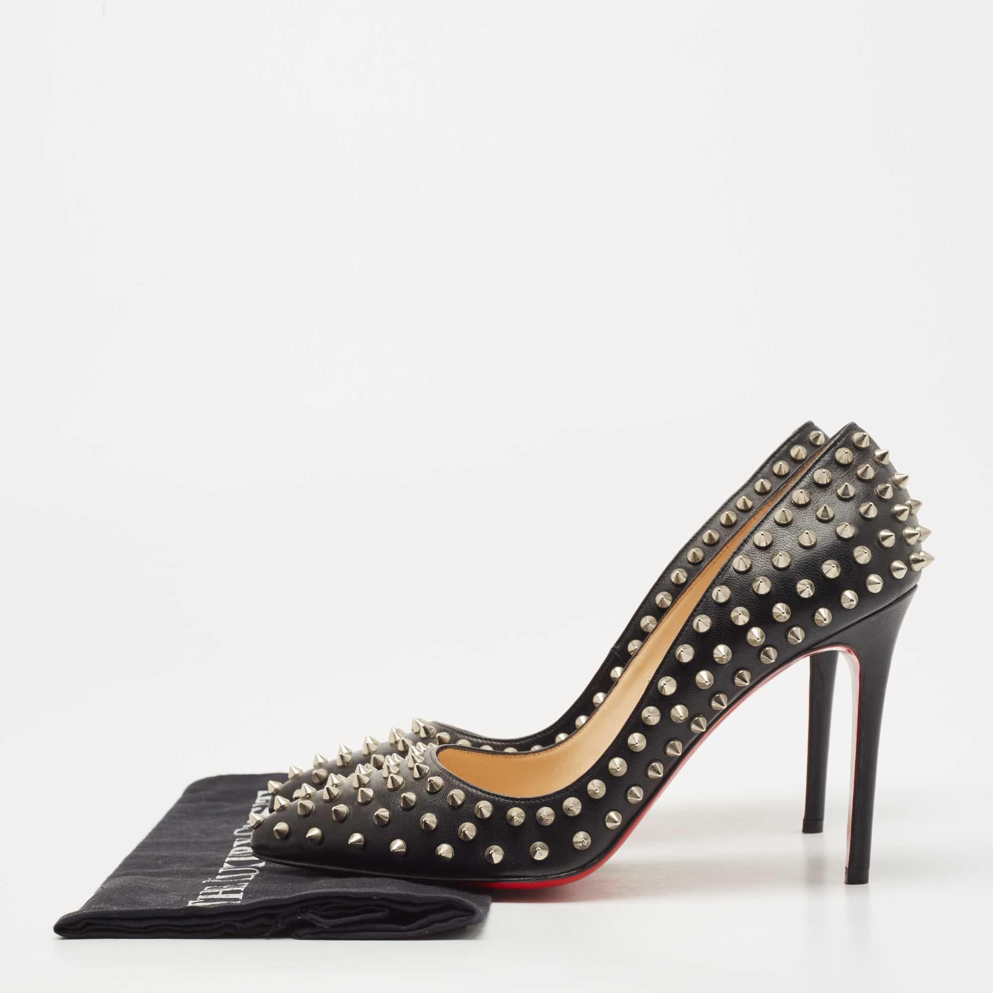 Christian Louboutin Black Leather Pigalle Spikes Pumps Size 40.5 2