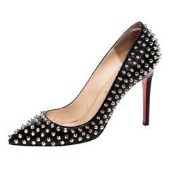Christian Louboutin Black Leather Pigalle Spikes Pumps Size 40.5
