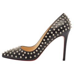 Christian Louboutin Black Leather Pigalle Spikes Pumps Size 40.5