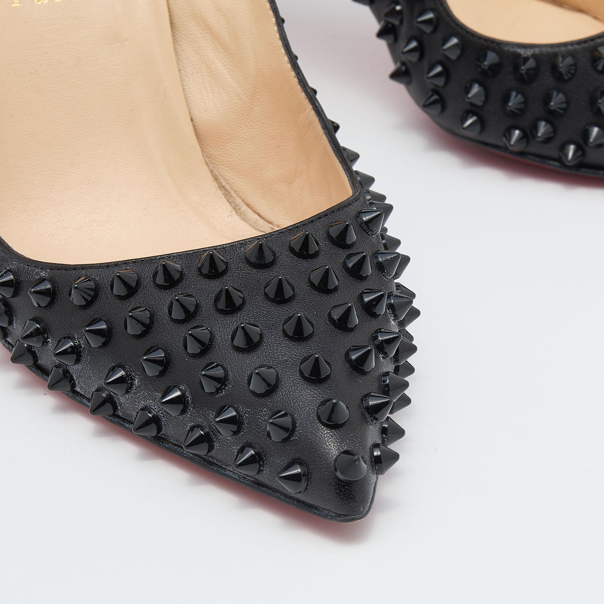 Women's Christian Louboutin Black Leather Pigalle Spikes Pumps Size 41