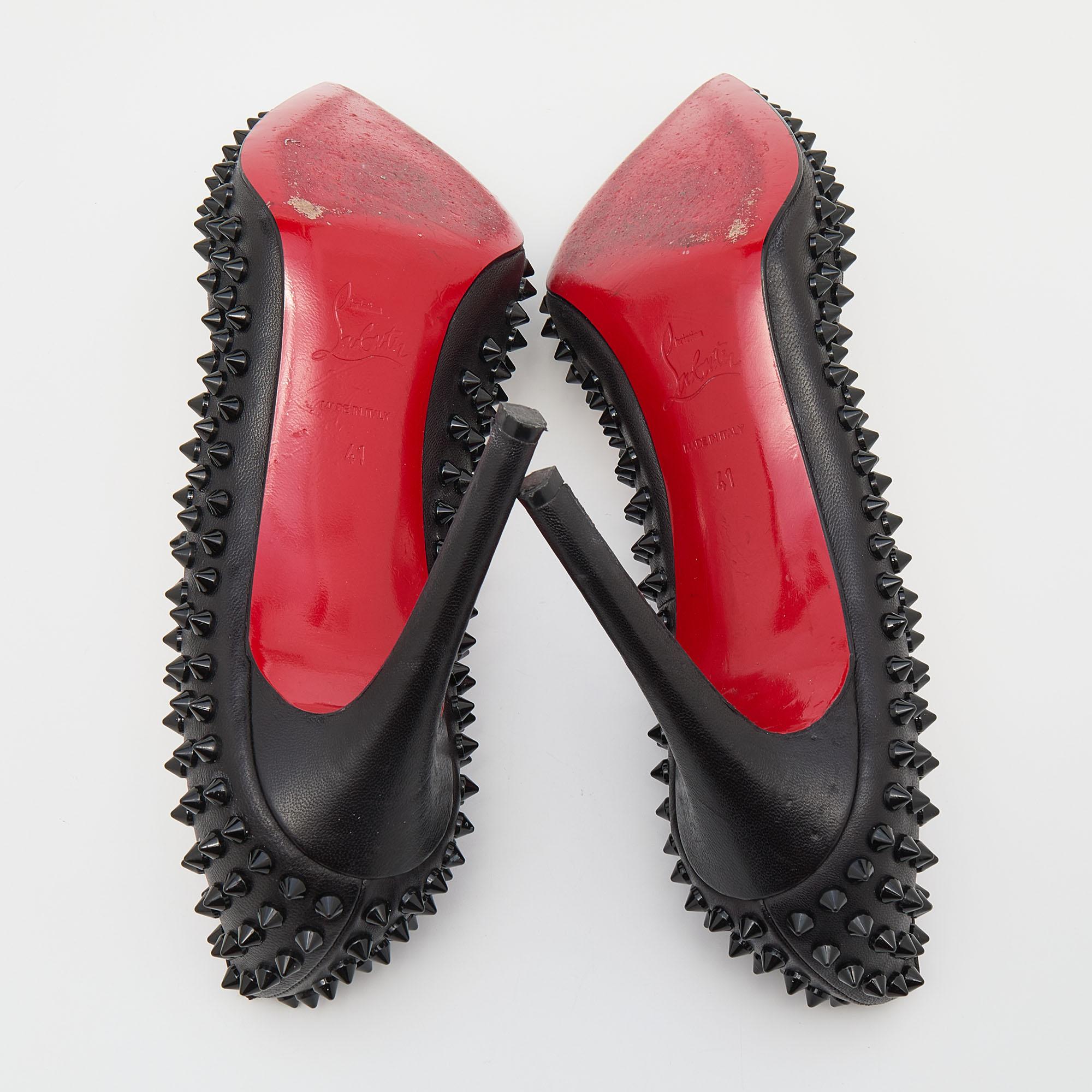 Christian Louboutin Black Leather Pigalle Spikes Pumps Size 41 2