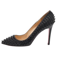 Christian Louboutin Black Leather Pigalle Spikes Pumps Size 41