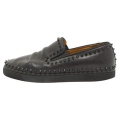 Christian Louboutin Black Leather Pik Boat Slip On Sneakers Size 43.5