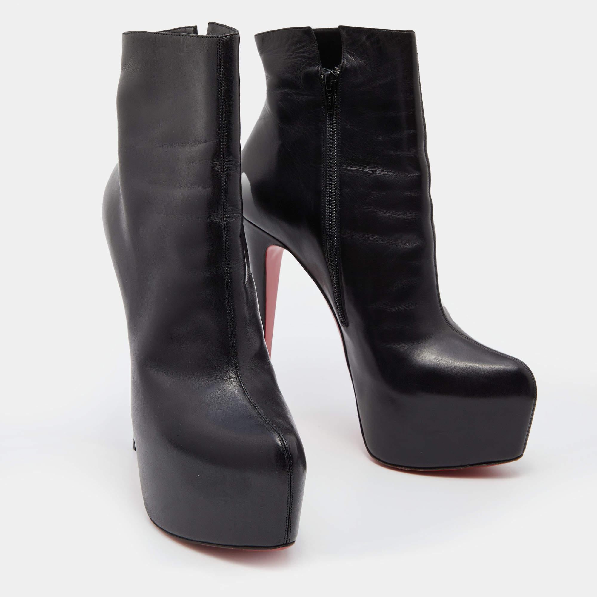 Christian Louboutin Black Leather Platform Ankle Length Boots Size 41 1