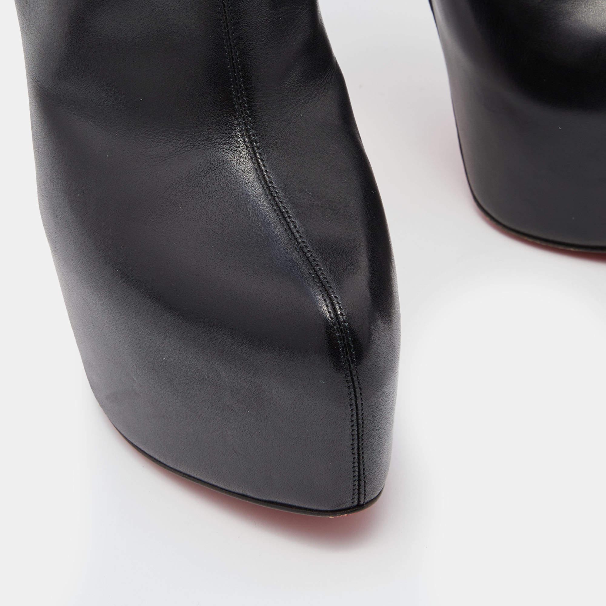 Christian Louboutin Black Leather Platform Ankle Length Boots Size 41 2