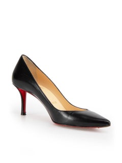 Christian Louboutin Black Leather Point Mid Heel Pumps Size IT 35.5