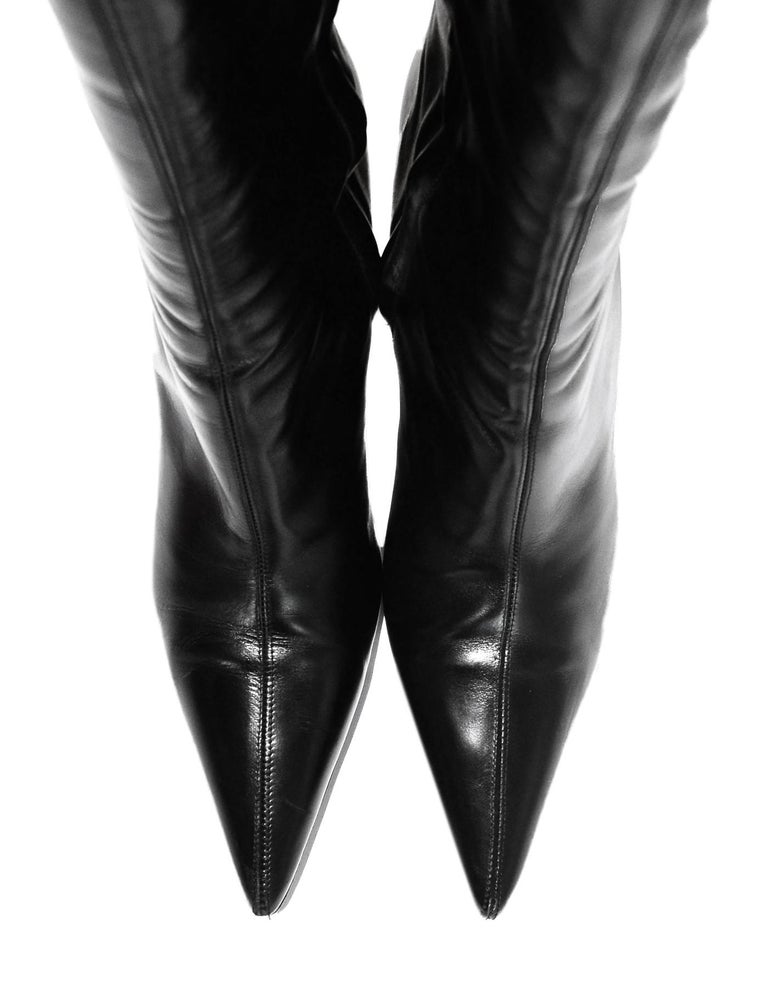 Christian Louboutin Black Leather Point Toe Boots Sz 40 For Sale at 1stDibs