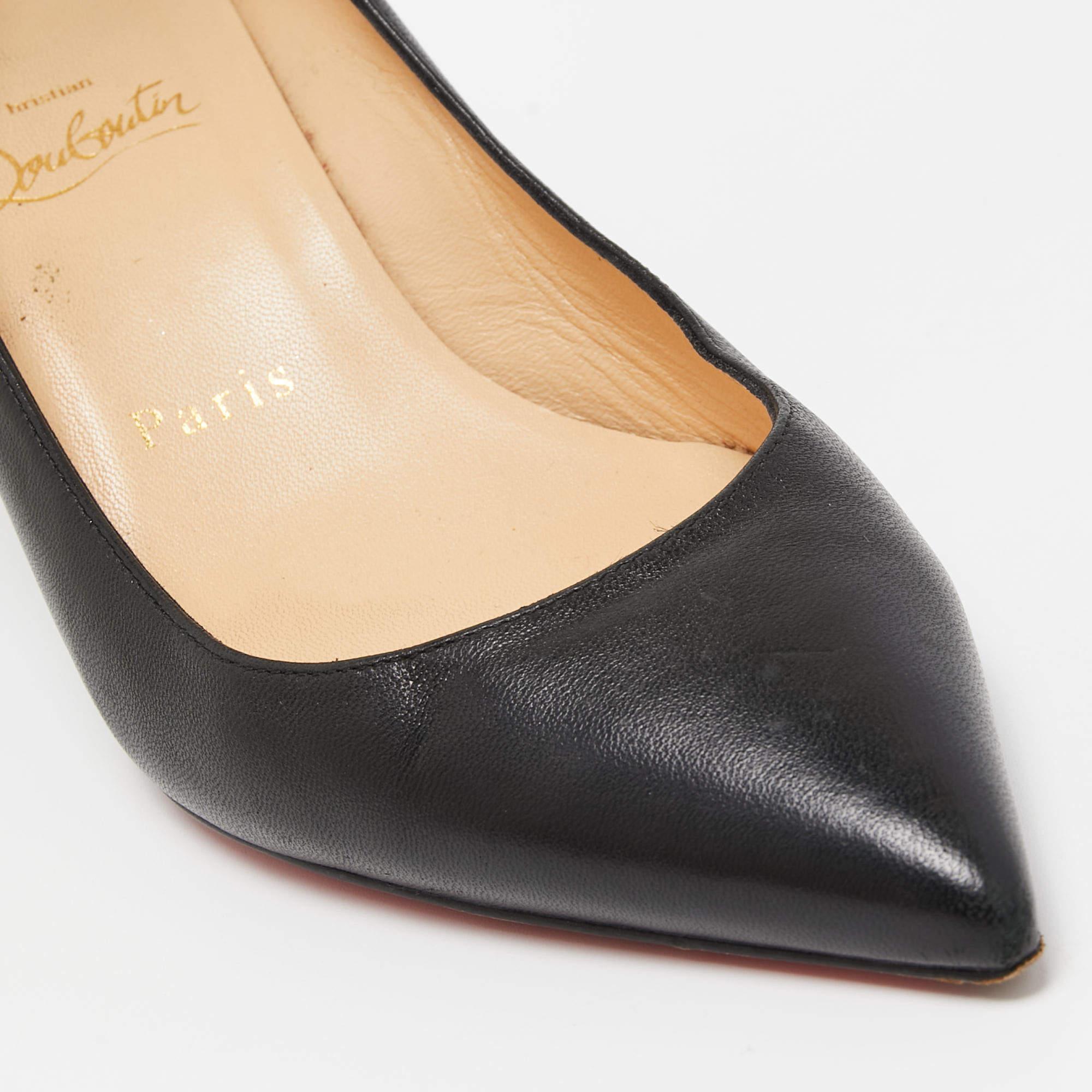 Christian Louboutin Black Leather Pointed Toe Wedge Pumps Size 37.5 For Sale 2