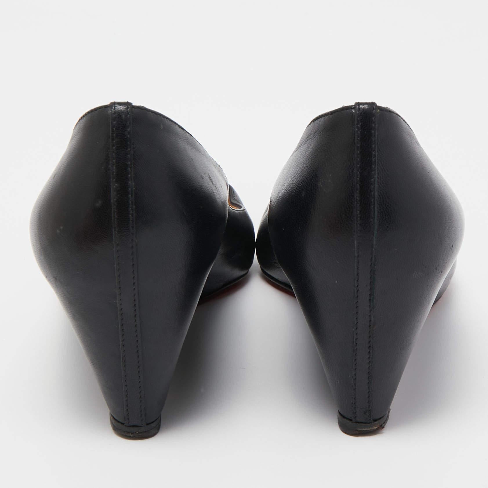 Christian Louboutin Black Leather Pointed Toe Wedge Pumps Size 37.5 For Sale 3