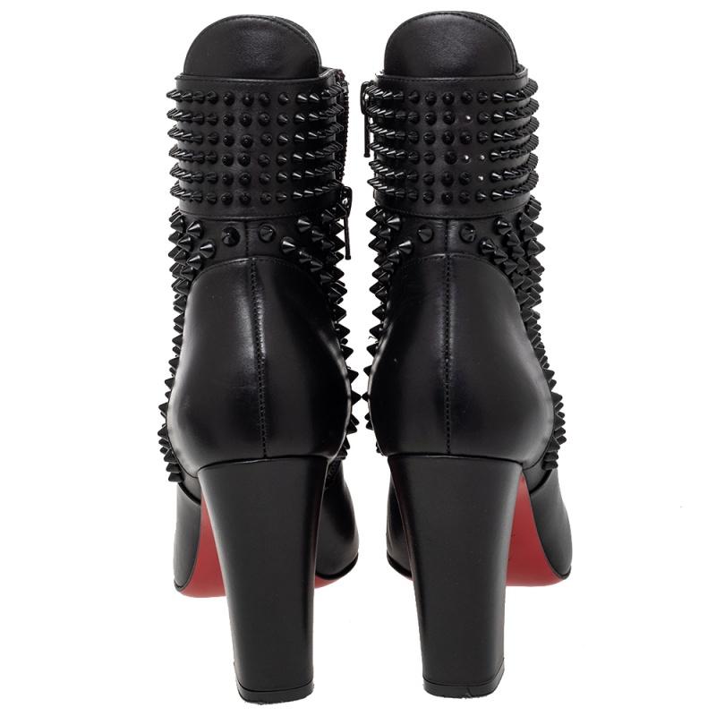 Christian Louboutin Black Leather Praguoise Ankle Length Boots Size 36.5 2