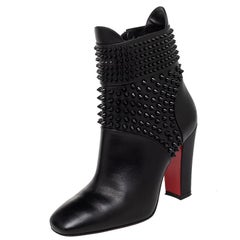 Christian Louboutin Black Leather Praguoise Ankle Length Boots Size 36.5