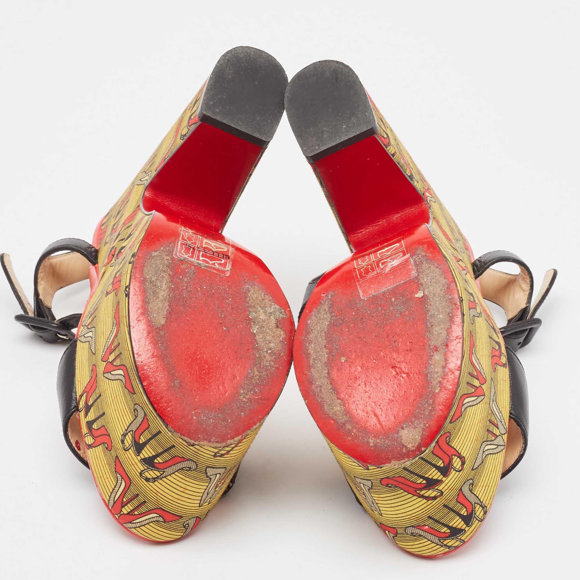 Christian Louboutin - Sandales en cuir noir à plateforme imprimée et à talon bloc en vente 3