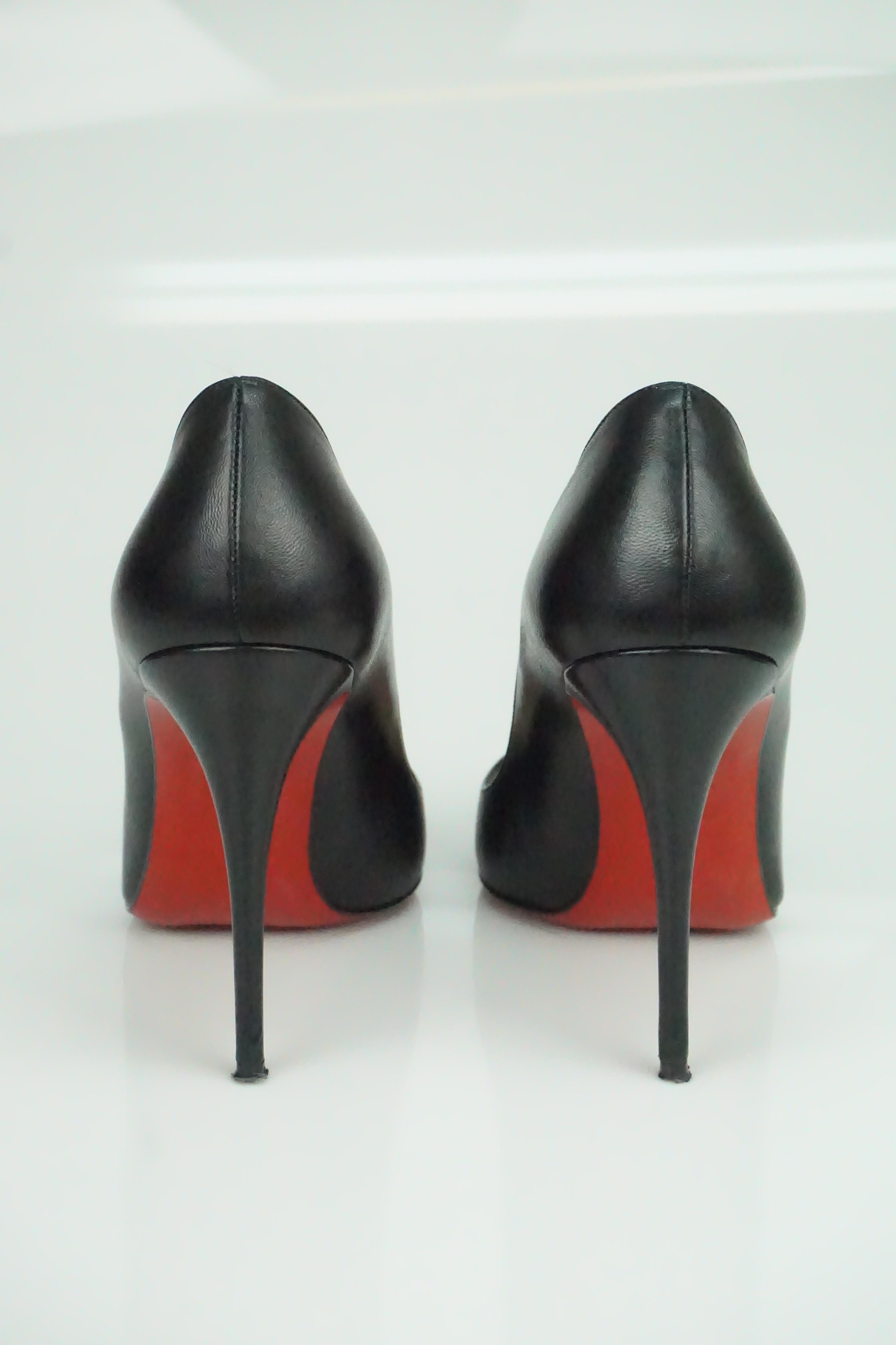 Women's Christian Louboutin Black Leather Pumps w/ Pointed Toe - 36.5