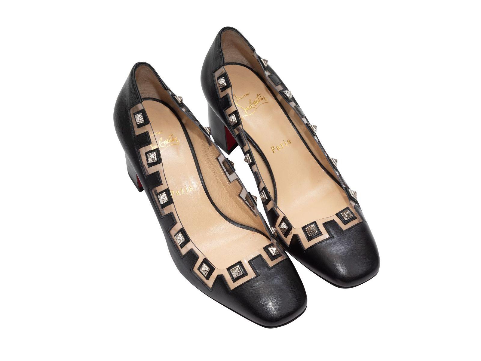 Christian Louboutin Black Leather & PVC Studded Pumps In Good Condition In New York, NY