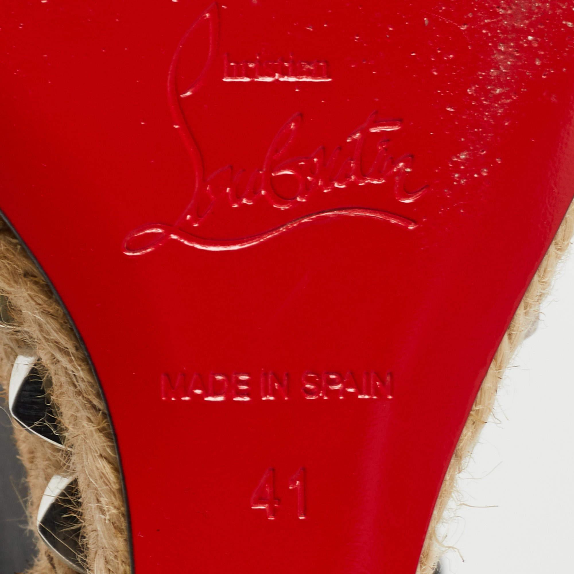 Christian Louboutin Black Leather Pyraclou Espadrille Wedge Sandals Size 41 3