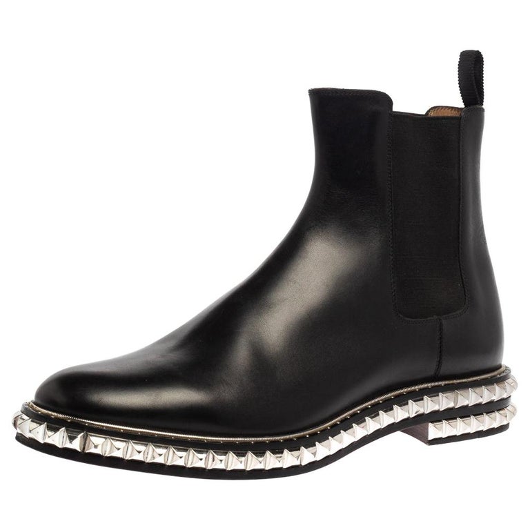 Christian Louboutin Black Leather River Studded Chelsea Ankle Boots Size 44  at 1stDibs