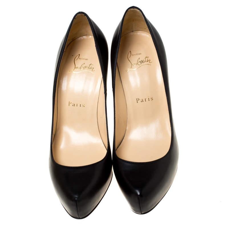 Christian Louboutin Black Leather Rolandzip Platform Pumps Size 36 In Good Condition In Dubai, Al Qouz 2