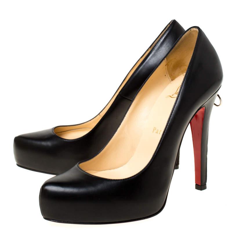 Women's Christian Louboutin Black Leather Rolandzip Platform Pumps Size 36