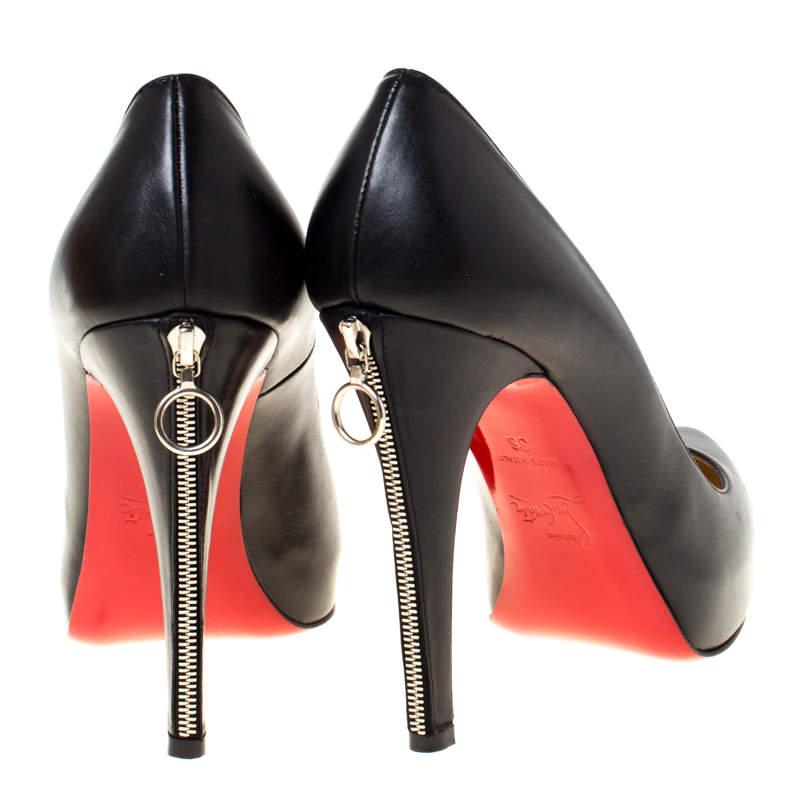 Christian Louboutin Black Leather Rolandzip Platform Pumps Size 36 1