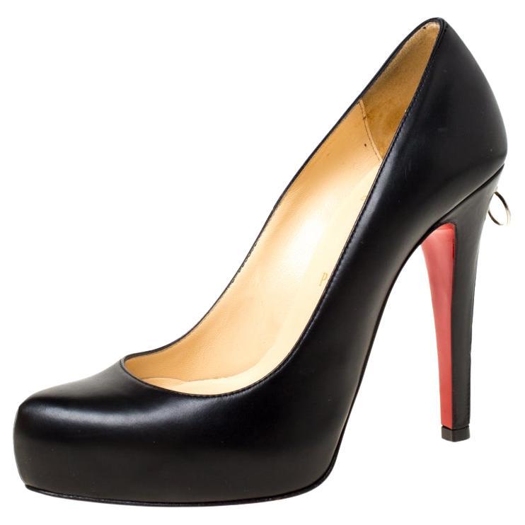 Christian Louboutin Black Leather Rolandzip Platform Pumps Size 36