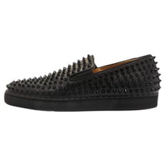 Christian Louboutin Black Leather Roller Boat Sneakers Size 42.5