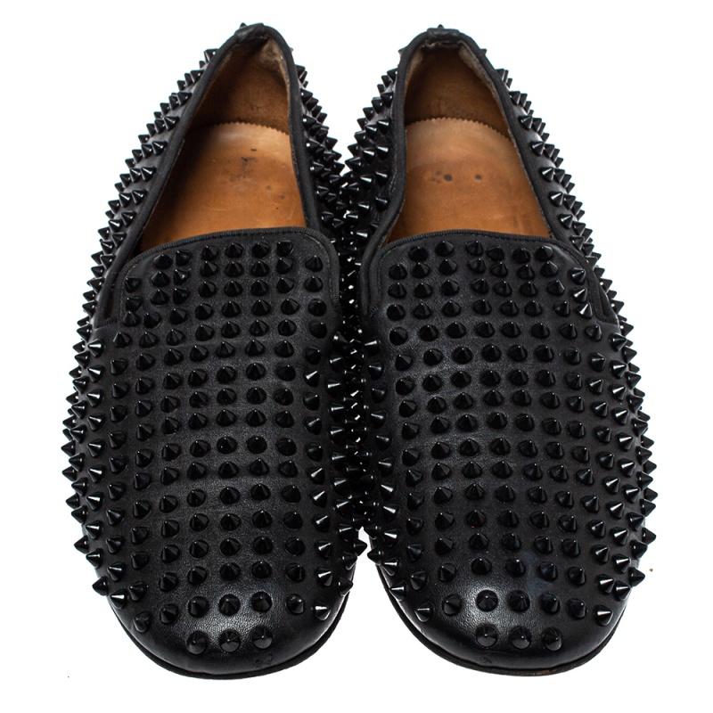 Christian Louboutin Black Leather Rollerboy Spiked Loafers Size 43.5 ...