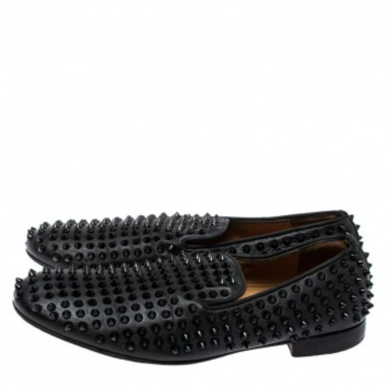 Men's Christian Louboutin Black Leather Rollerboy Spiked Loafers Size 43.5 For Sale