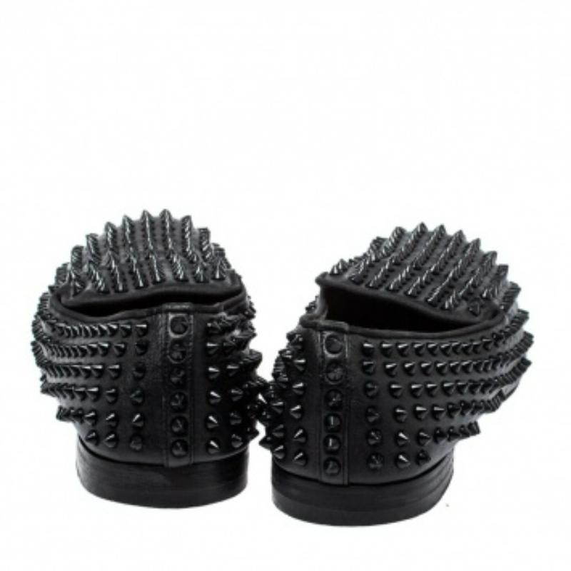 Christian Louboutin Black Leather Rollerboy Spiked Loafers Size 43.5 For Sale 1