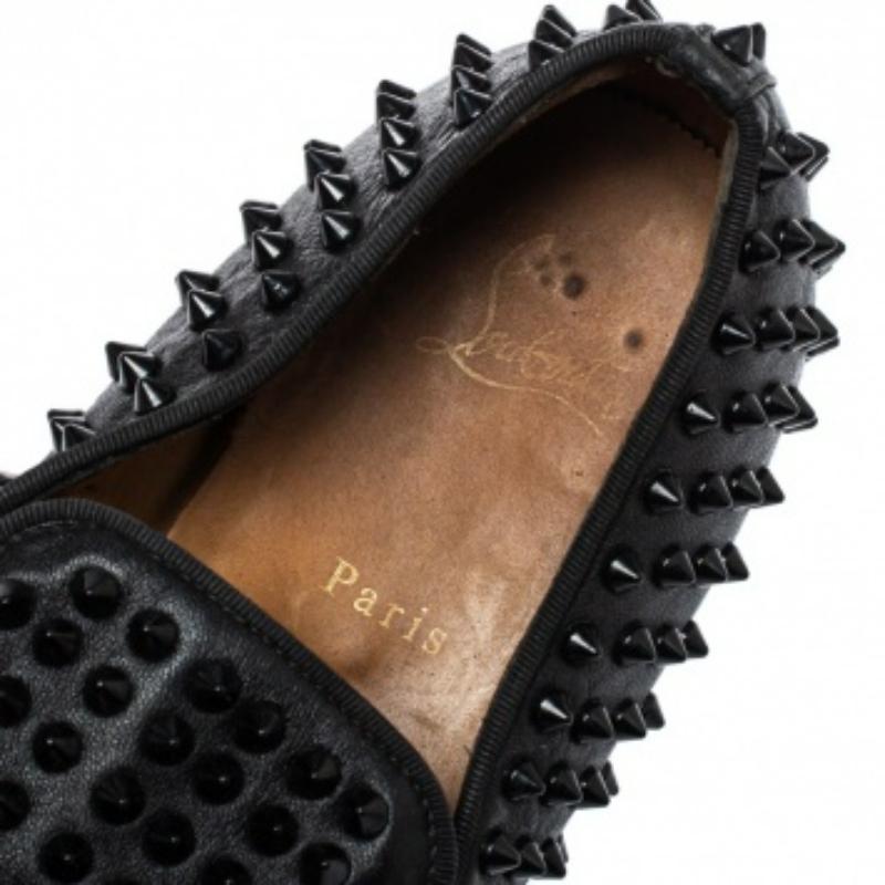 Christian Louboutin Black Leather Rollerboy Spiked Loafers Size 43.5 For Sale 3