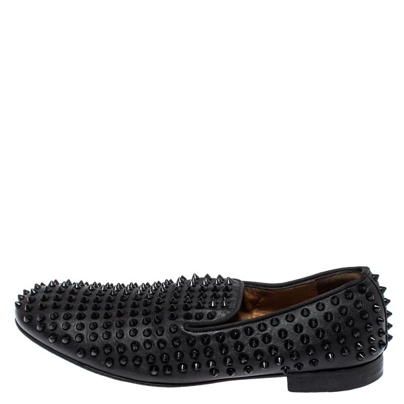 Men's Christian Louboutin Black Leather Rollerboy Spiked Loafers Size 43.5 For Sale