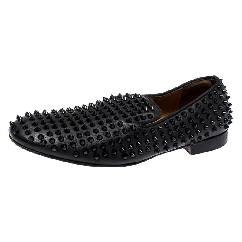 Christian Louboutin Black Leather Rollerboy Spiked Loafers Size 43.5 For Sale