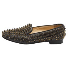 Christian Louboutin Black Leather Rolling Spikes Smoking Slippers Size 37
