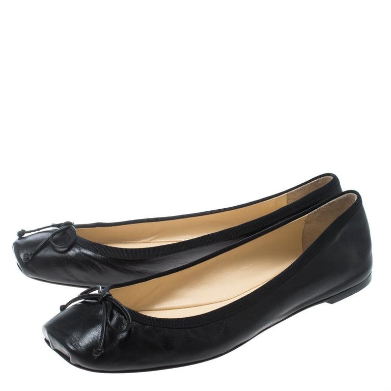 Christian Louboutin Black Leather Rosella Square Toe Ballet Flats Size ...