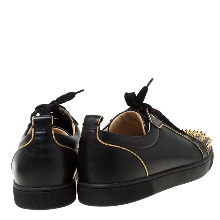 Christian Louboutin Black Leather Rush Spike Lace Up Sneakers Size 40 ...