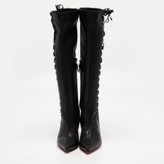 Christian Louboutin Black Leather Sempre Knee Length Boots Size 37