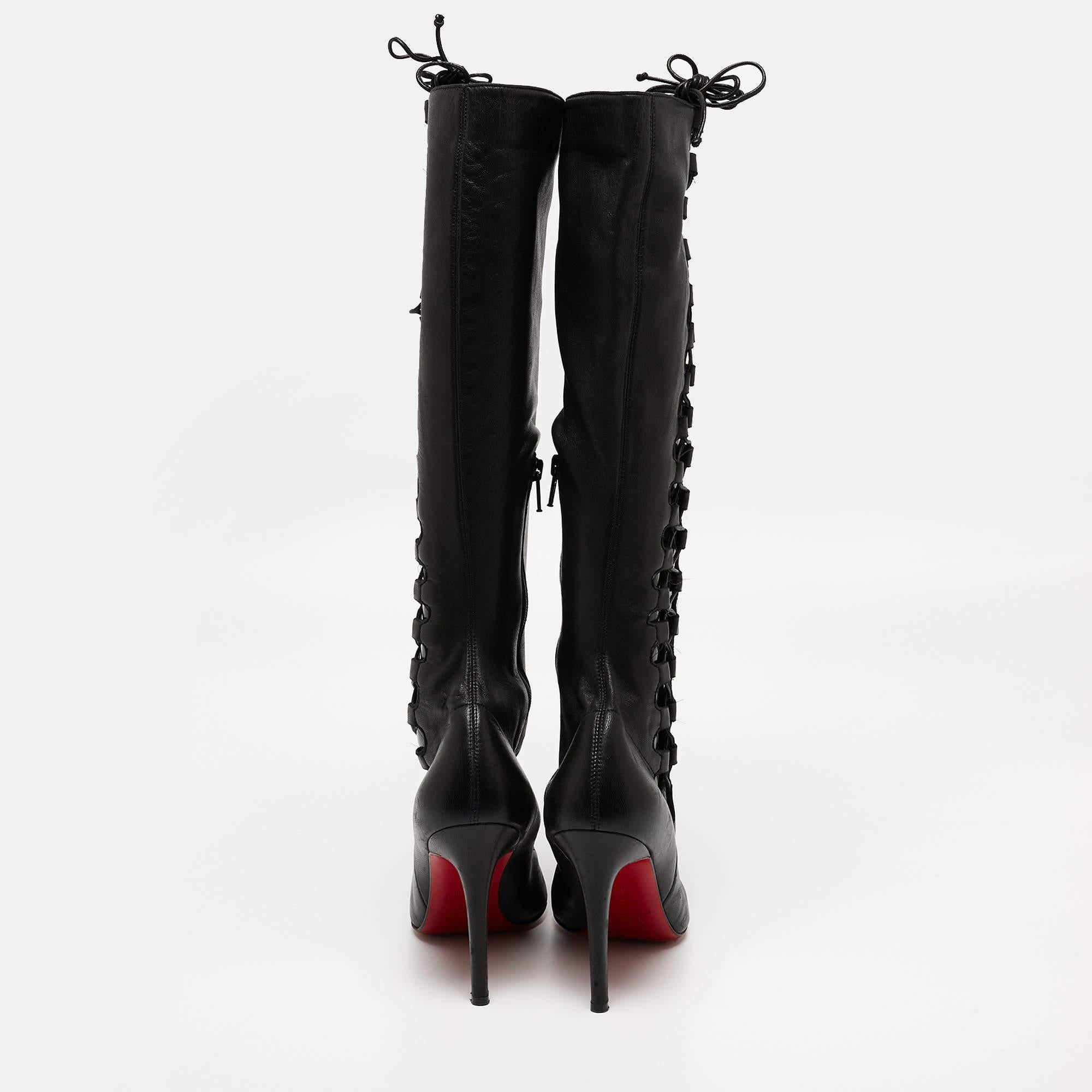 Women's or Men's Christian Louboutin Black Leather Sempre Knee Length Boots Size 37