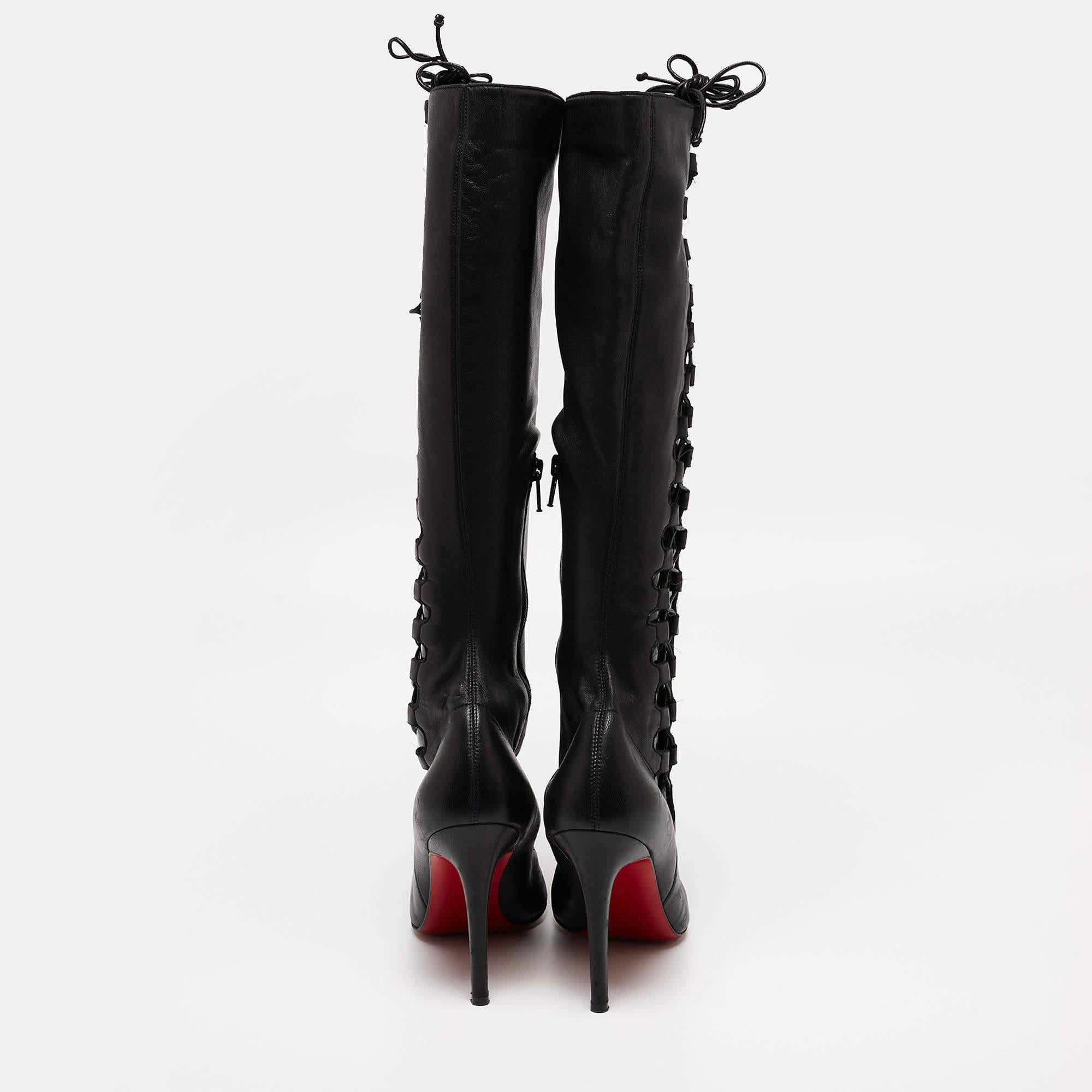 Christian Louboutin Black Leather Sempre Knee Length Boots Size 37 For Sale 1